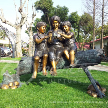 Metal material metal artesanía decoraciones bronce tamaño de la vida ubicación tres niños figuras de jardín estatua